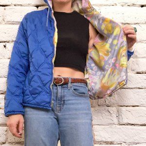 MADMAX Reversible Puffer Hoodie Jacket - Indigo and Pastels - Women's Size M